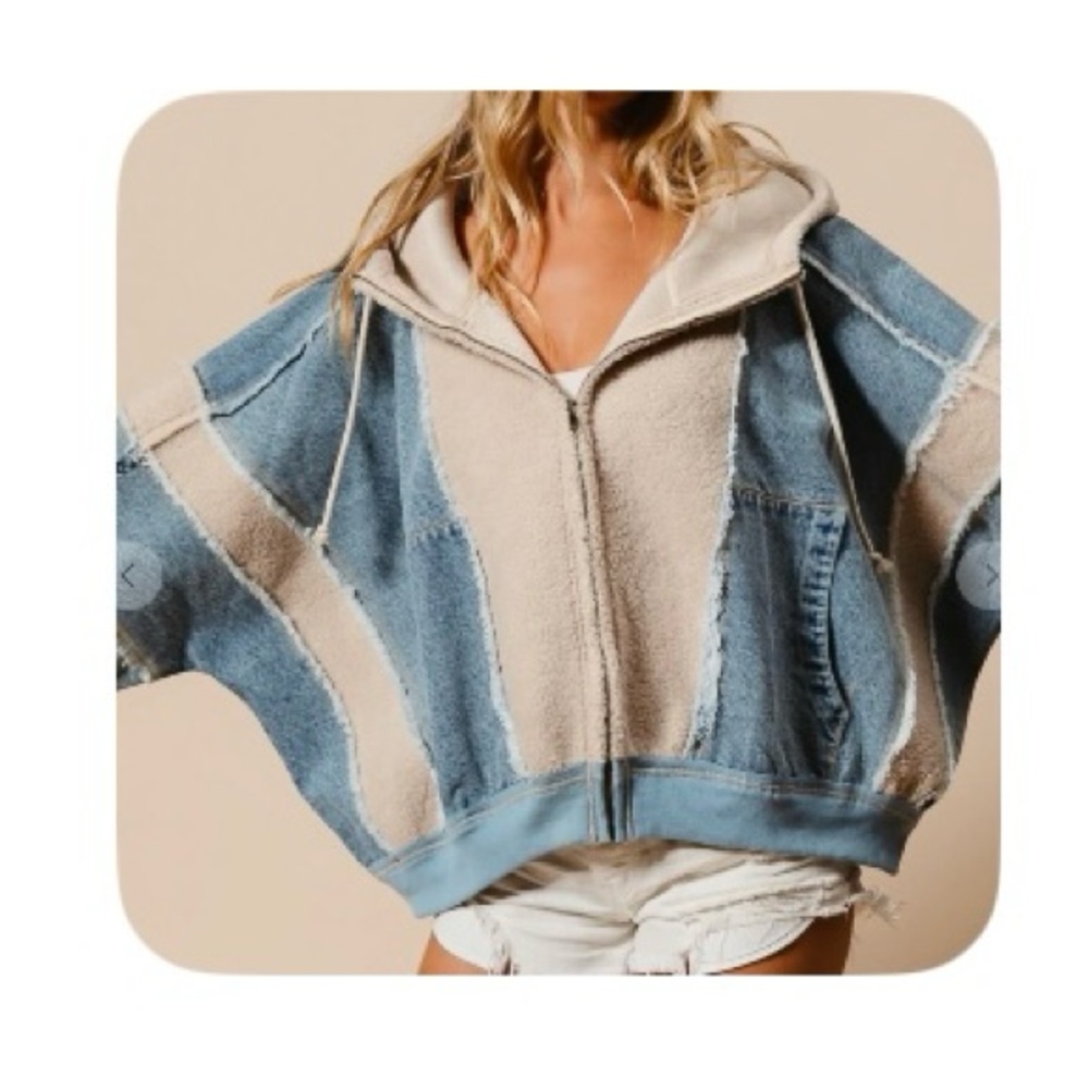 Blue and Beige Hooded Jacket